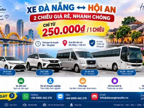Xe Đà Nẵng Hội An 2 chiều giá rẻ từ 250.000đ 1 chiều, đưa đón tận nơi