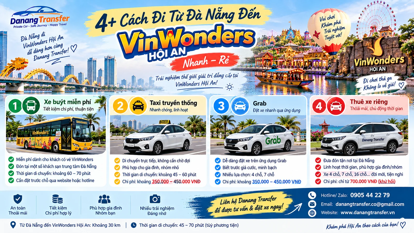 4+ cách đi từ Đà Nẵng đến VinWonders Hội An nhanh và rẻ