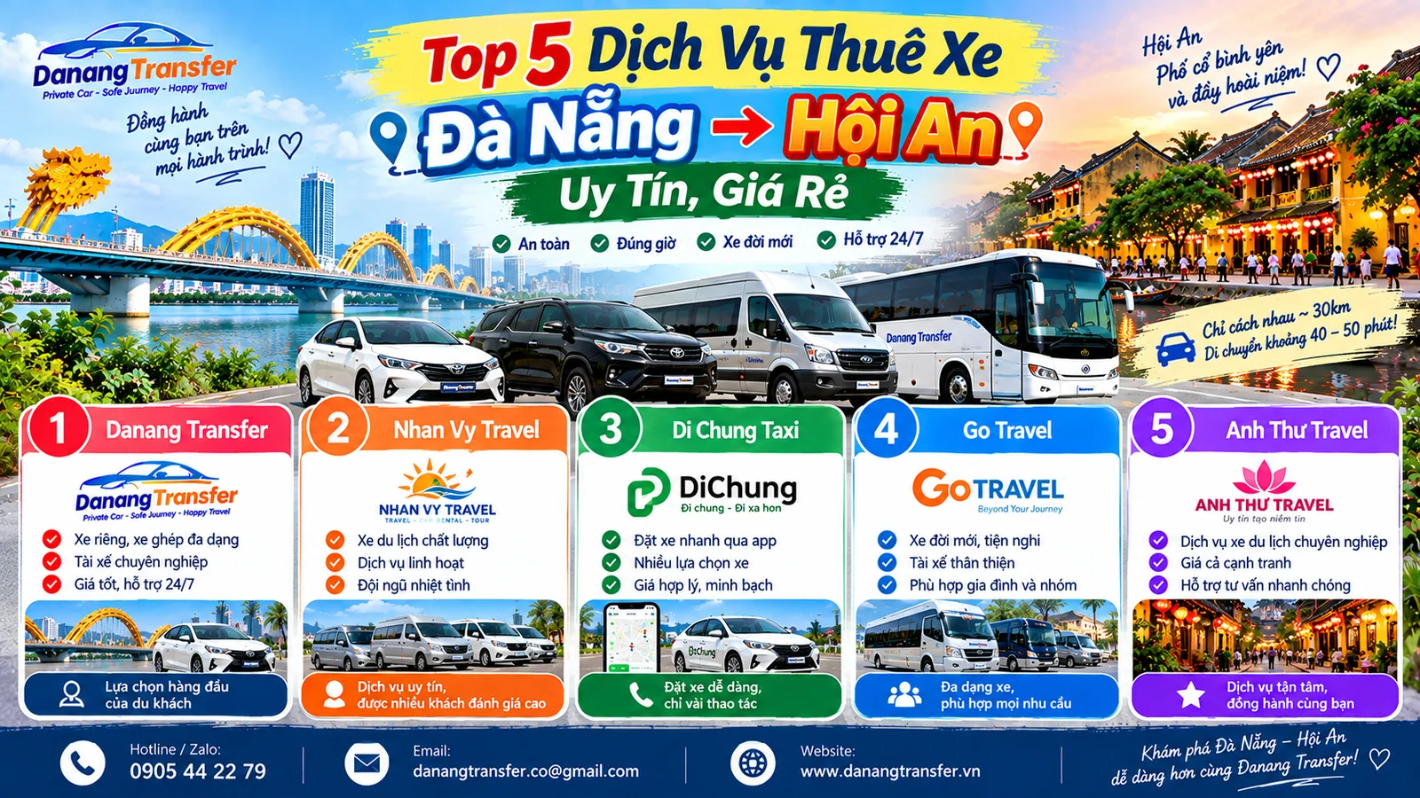 Top 5 Dịch Vụ Thuê Xe Đà Nẵng Đi Hội An Uy Tín, Giá Rẻ