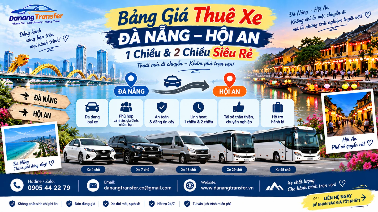 Bảng Giá Thuê Xe Đà Nẵng – Hội An 1 Chiều & 2 Chiều Siêu Rẻ