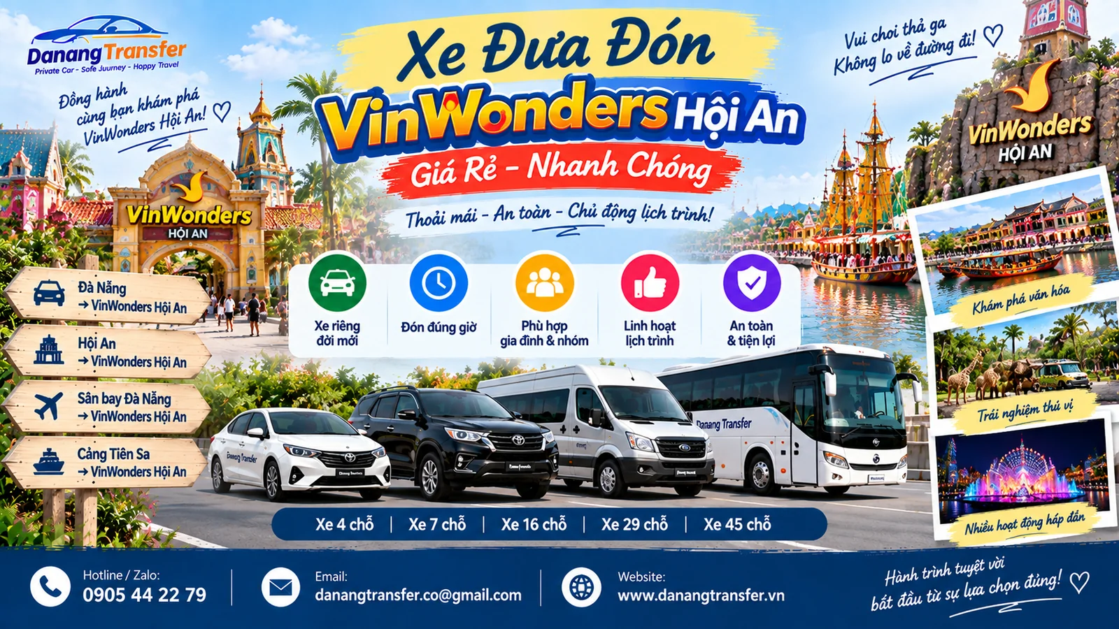 Xe đưa đón VinWonders Hội An giá rẻ nhanh chóng
