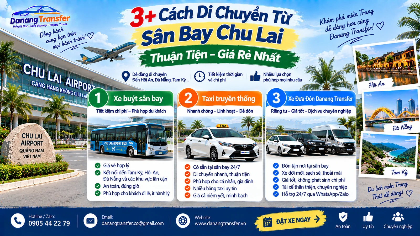 3+ cách di chuyển từ sân bay Chu Lai thuận tiện giá rẻ nhất