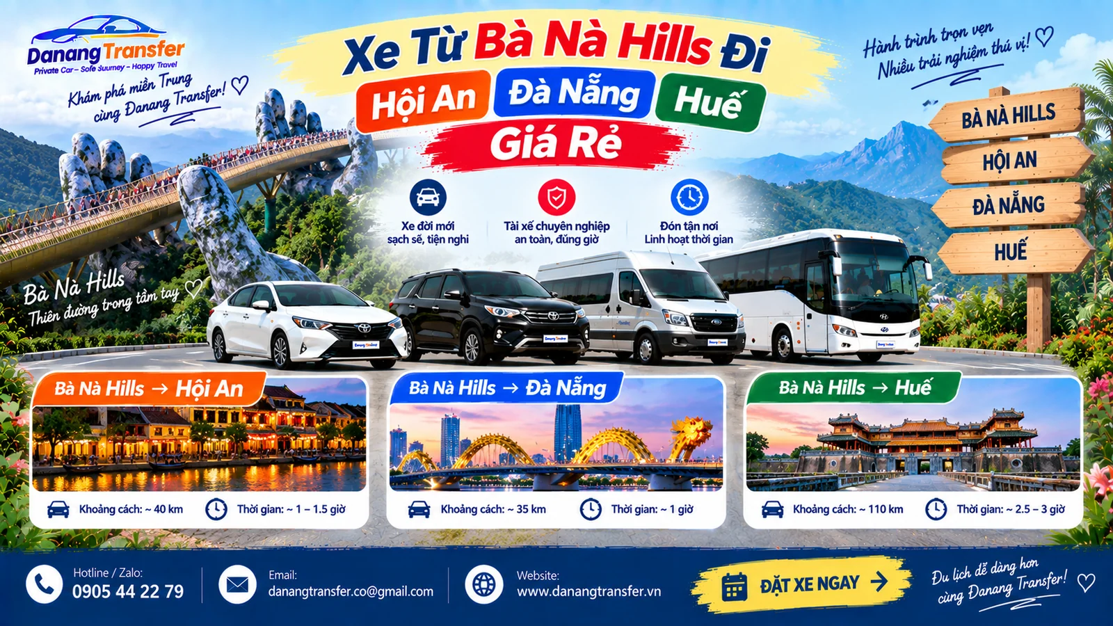Xe từ Bà Nà Hills đi Hội An Đà Nẵng Huế giá rẻ