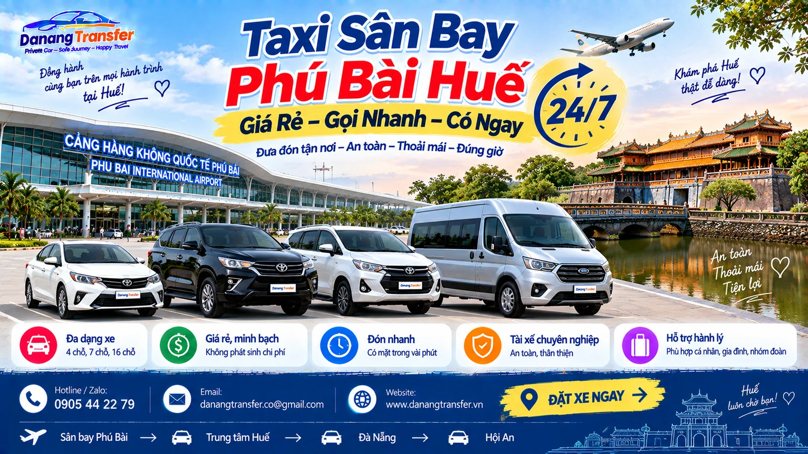 Taxi sân bay Phú Bài Huế 24/7 giá rẻ gọi nhanh có ngay