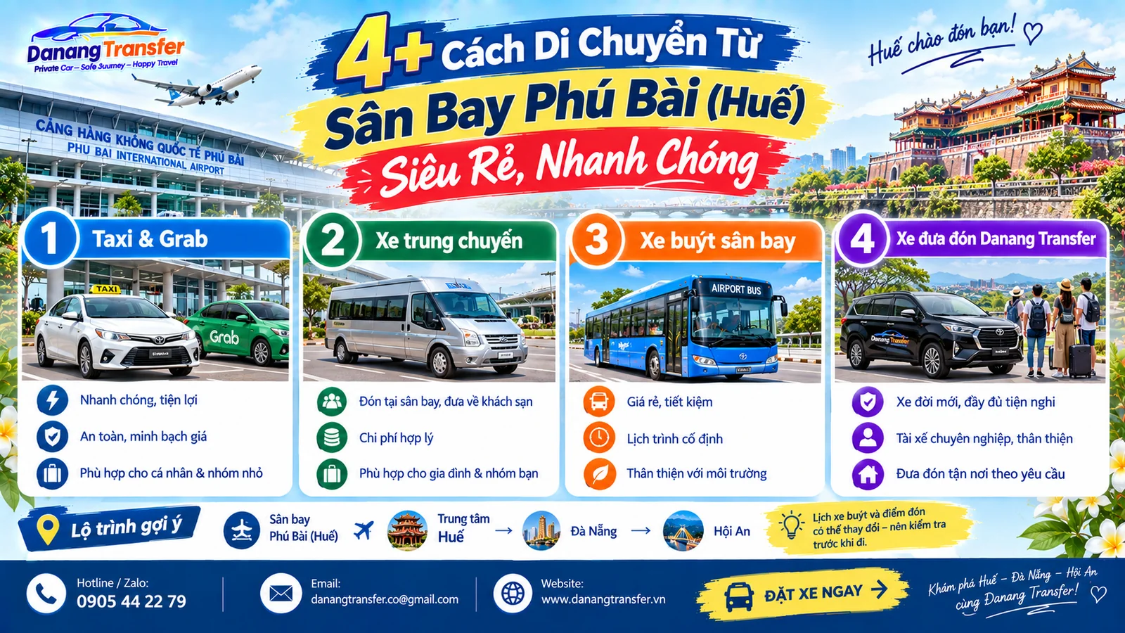 4+ cách di chuyển từ sân bay Phú Bài Huế siêu rẻ nhanh chóng