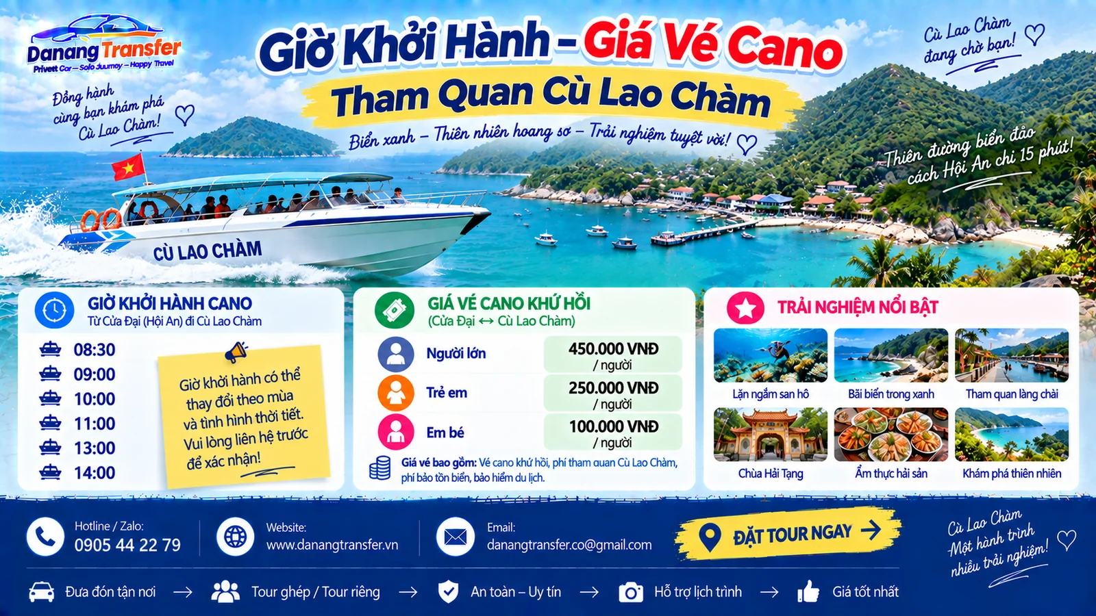 Giờ Khởi Hành – Giá Vé Cano Tham Quan Cù Lao Chàm