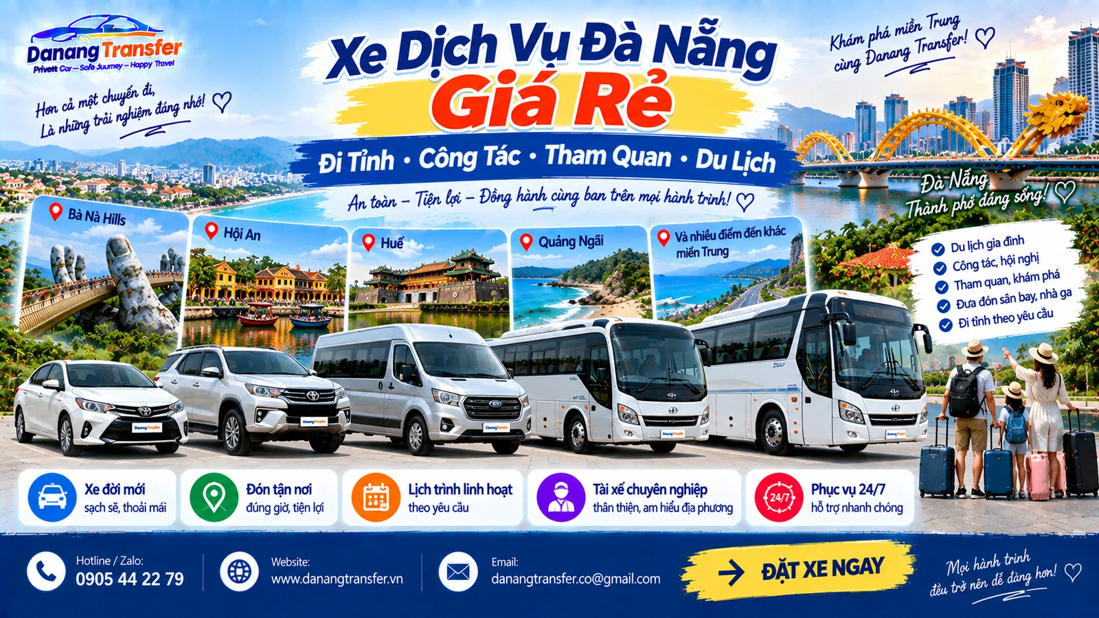 Xe dịch vụ Đà Nẵng giá rẻ đi tỉnh công tác tham quan du lịch