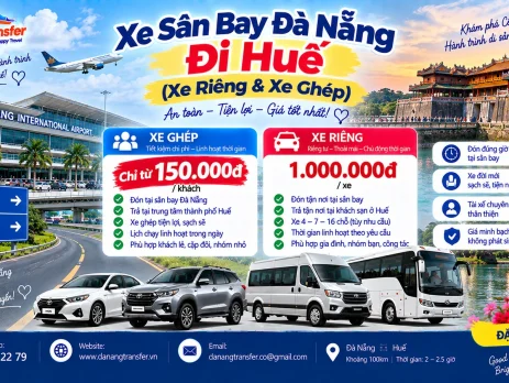 Xe sân bay Đà Nẵng đi Huế xe ghép từ 150K và xe riêng 1.000.000đ