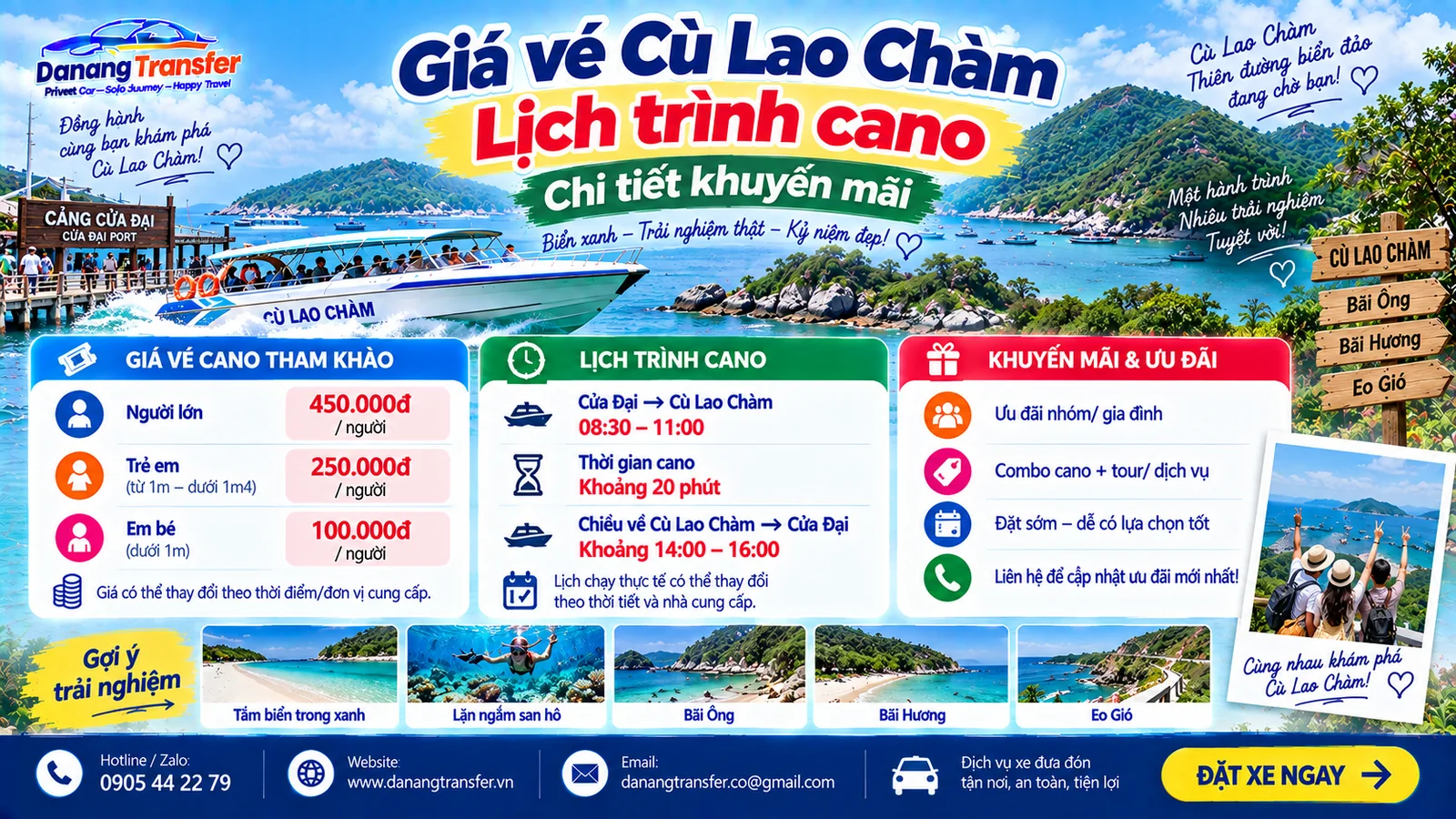 Giá vé Cù Lao Chàm lịch trình cano và chi tiết khuyến mãi