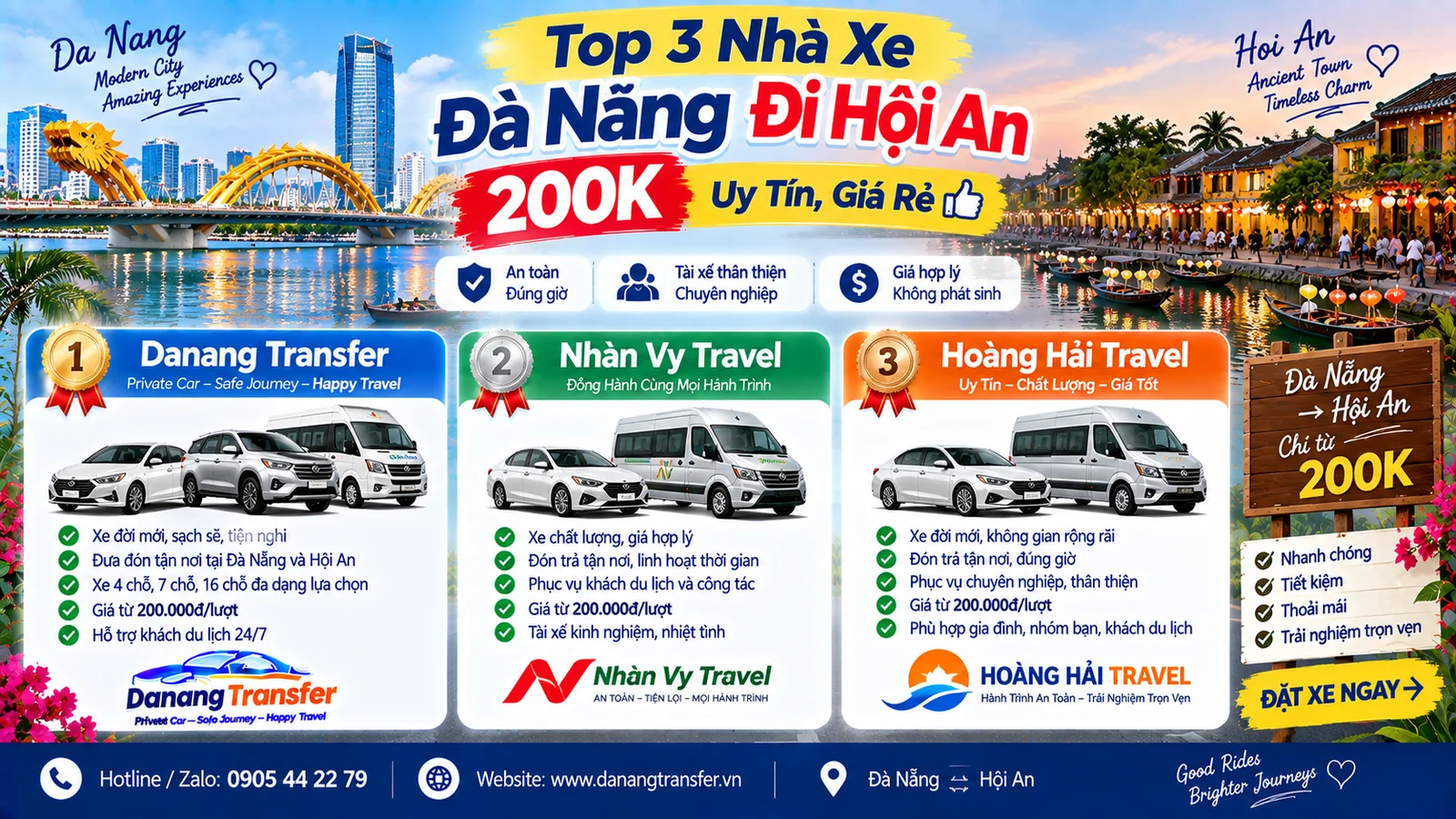 Top 3 Nhà Xe Đà Nẵng Đi Hội An 200K Uy Tín, Giá Rẻ