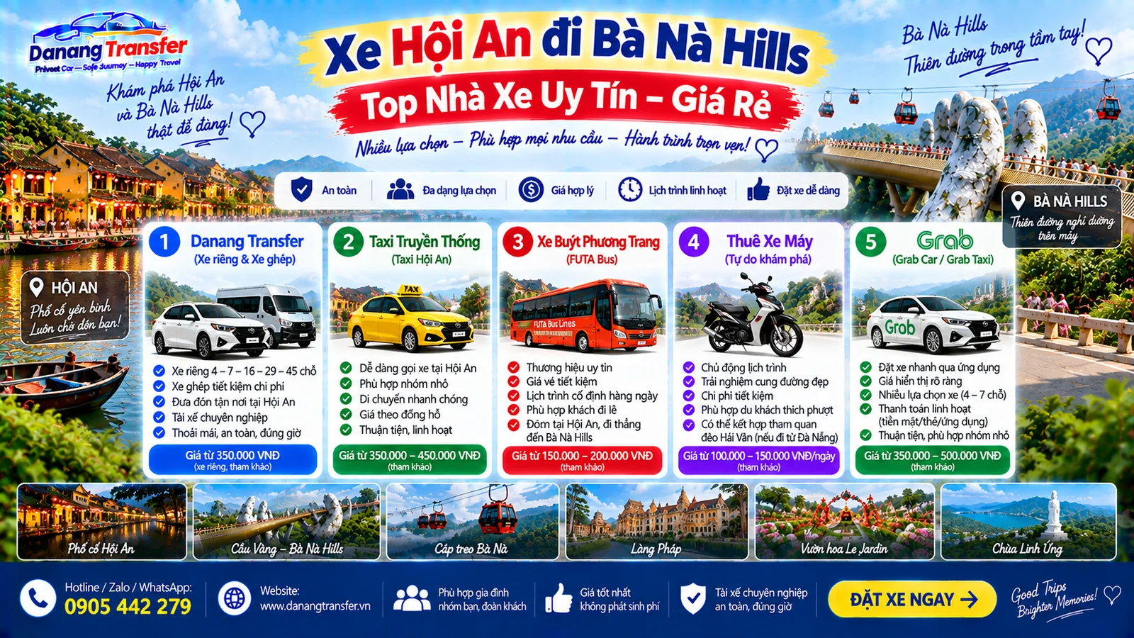 Xe Hội An đi Bà Nà Hills bằng xe riêng taxi xe buýt xe máy và Grab