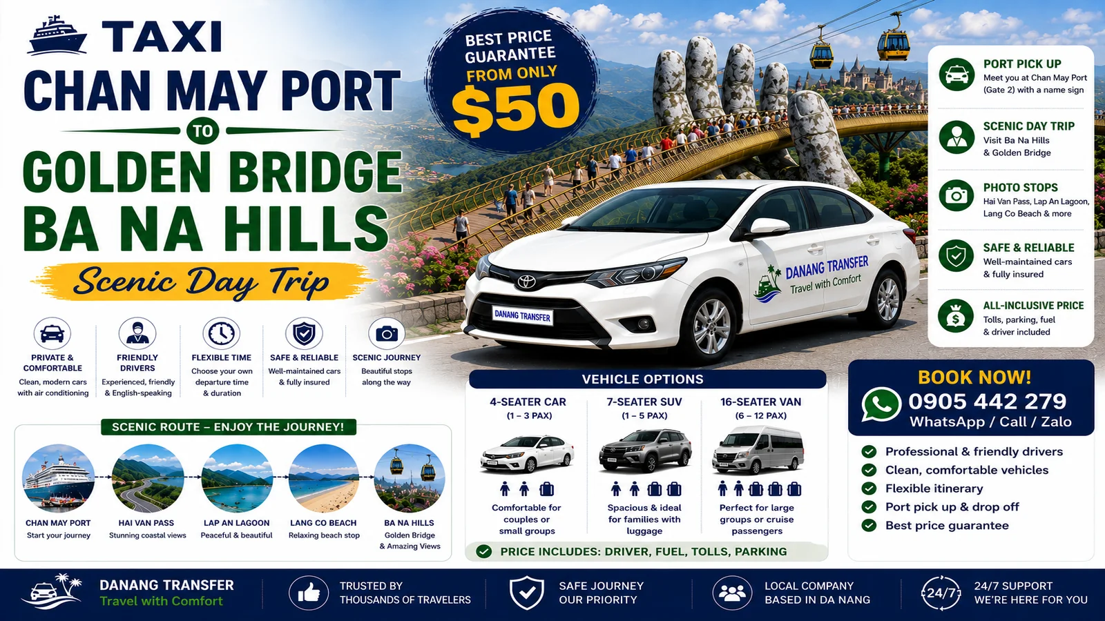 Taxi Chan May Port to Golden Bridge Ba Na Hills – Scenic Day Trip