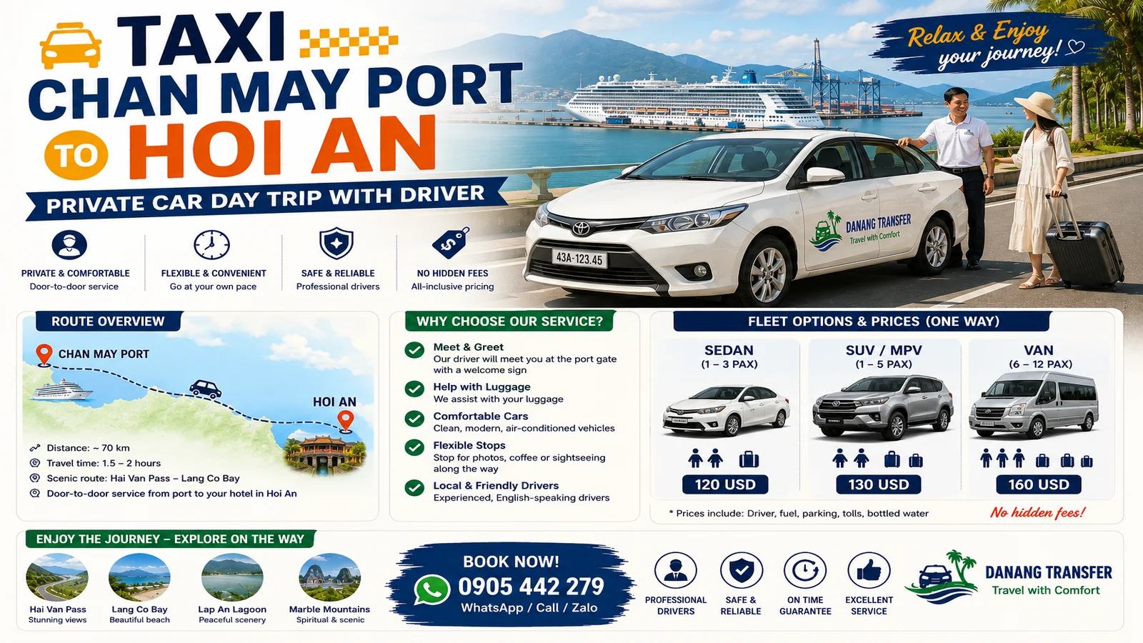 Chan May Port to Hoi An by private car