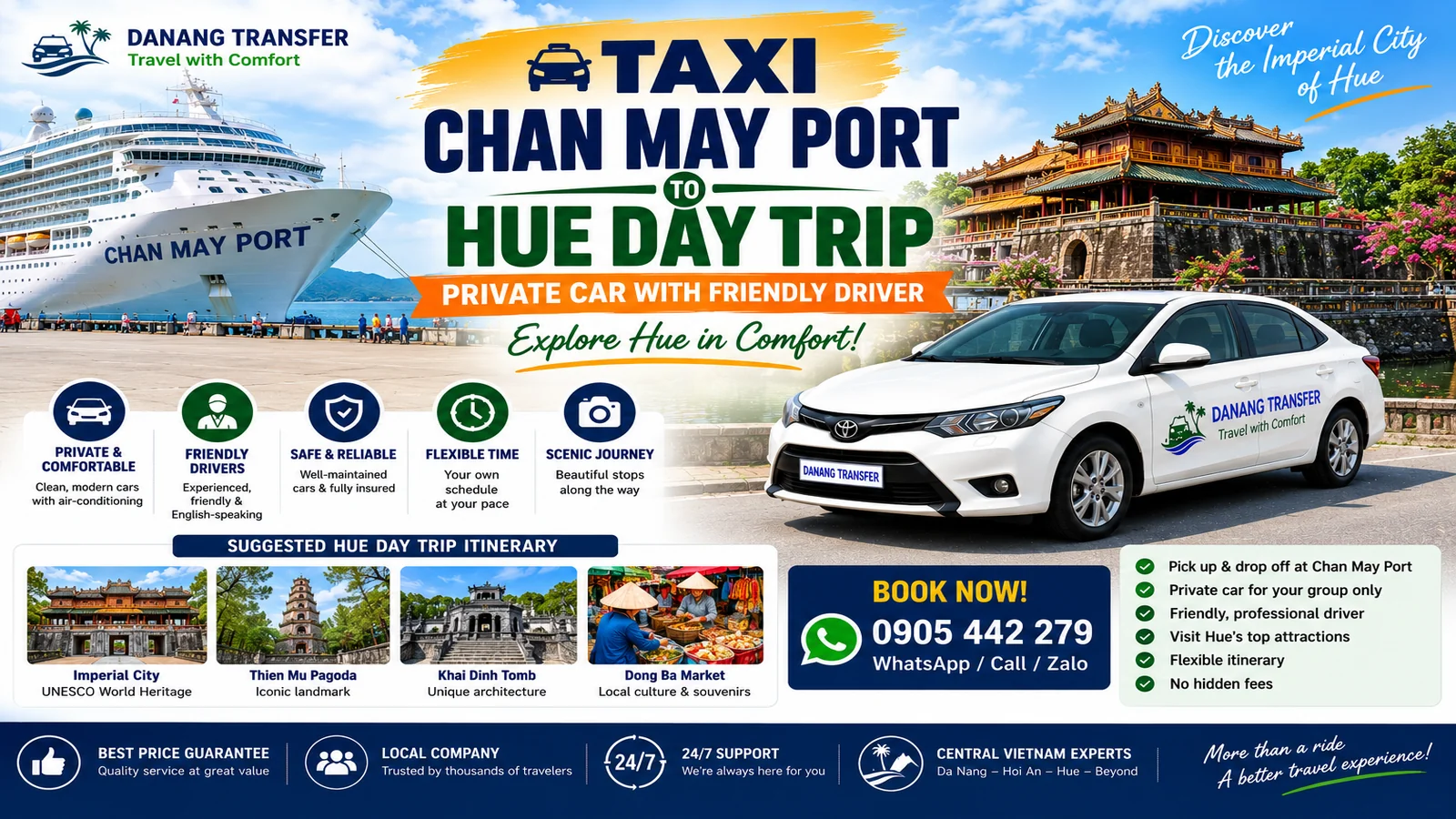 Taxi Chan May Port to Hue Day Trip – Private Car with Friendly Driver
