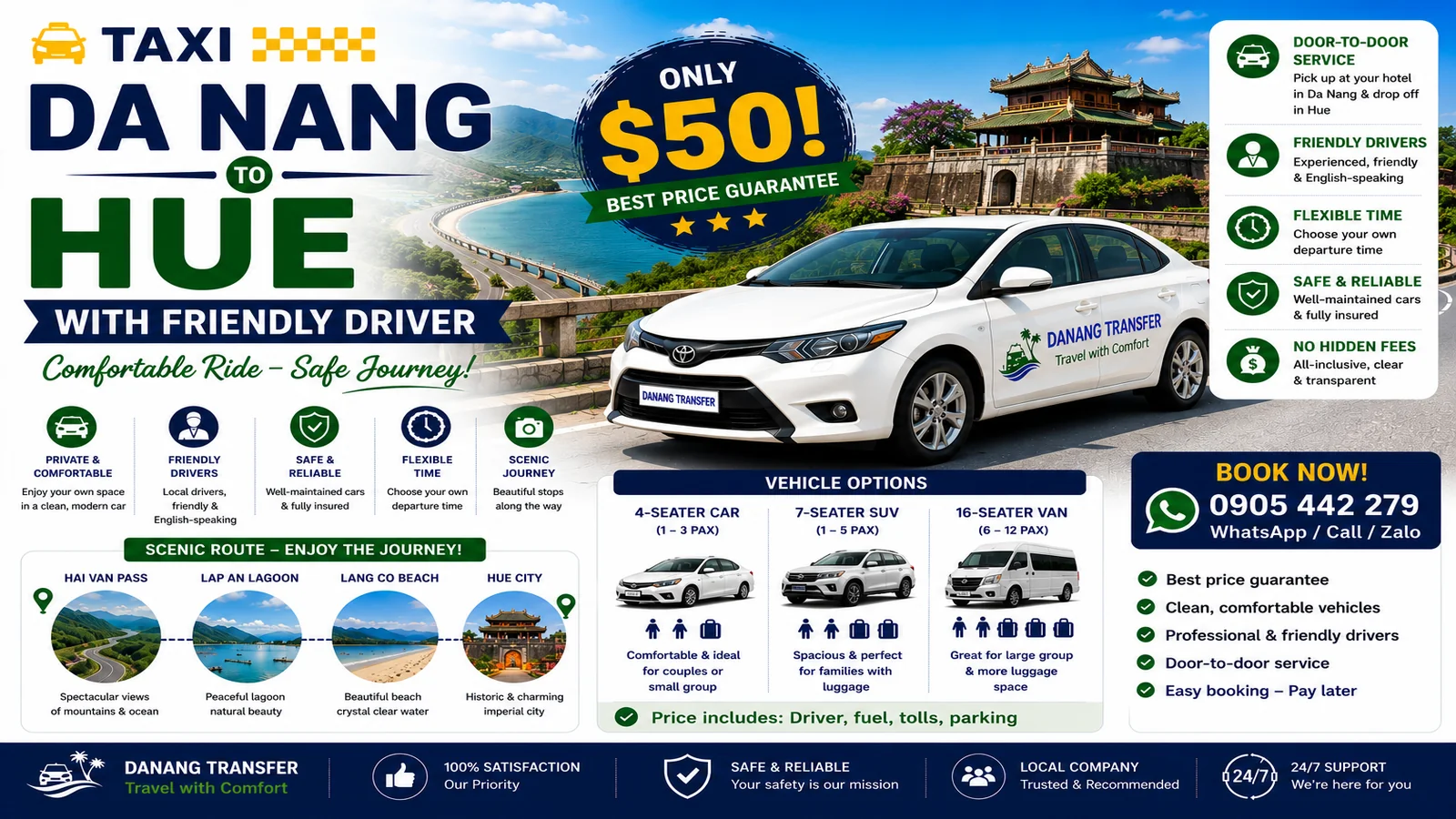 Taxi Da Nang to Hue with Friendly Driver Only $50