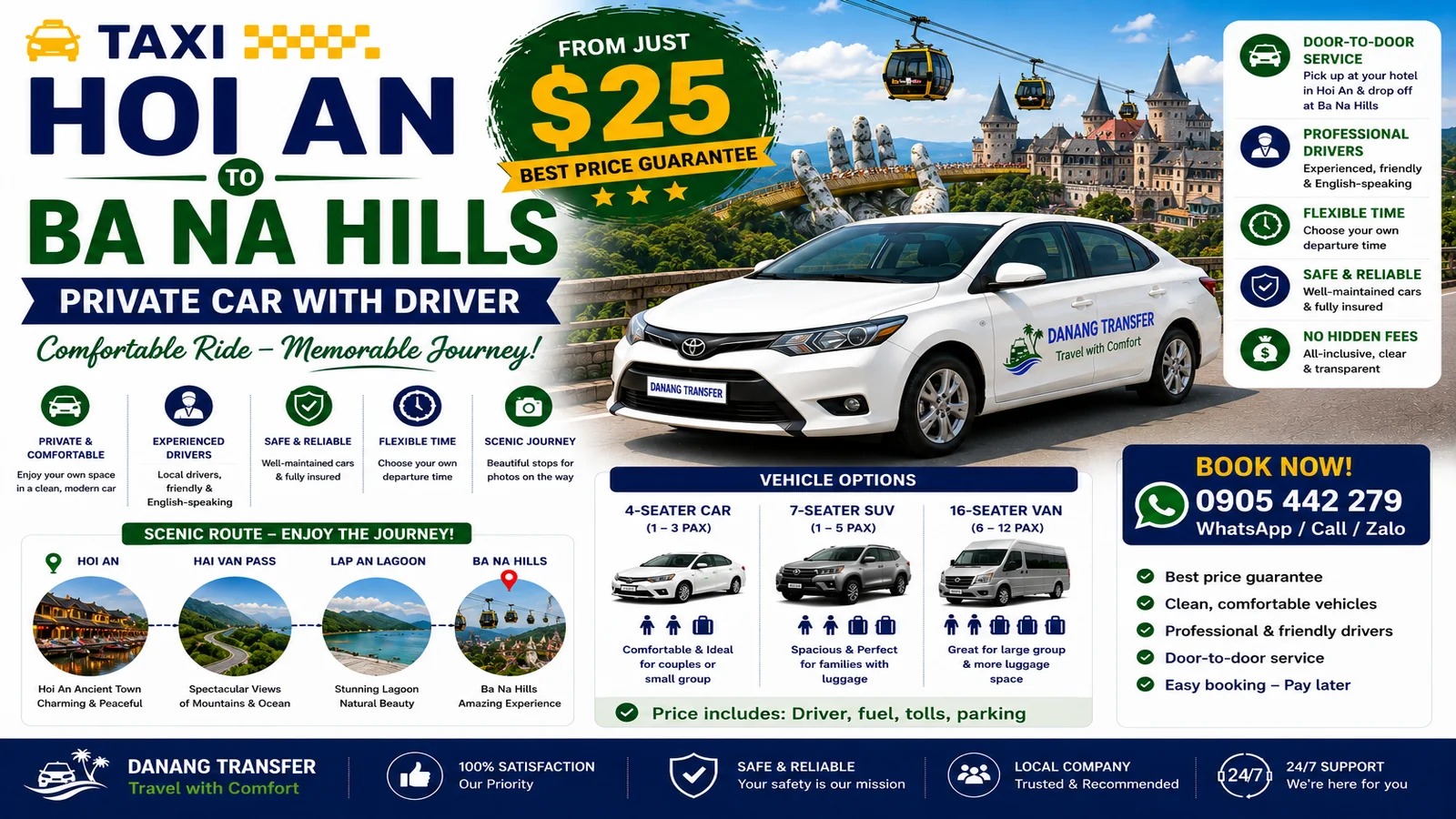 Taxi Hoi An to Ba Na Hills – Private Car with Driver from Just $25
