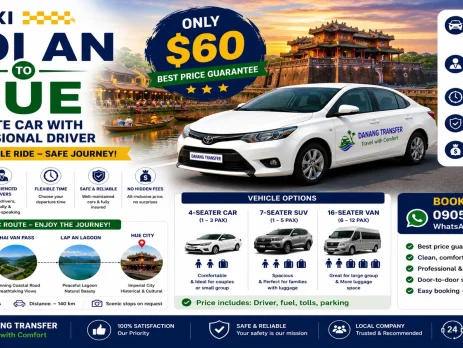 Taxi Hoi An to Hue – Private Car with Professional Driver Only $60