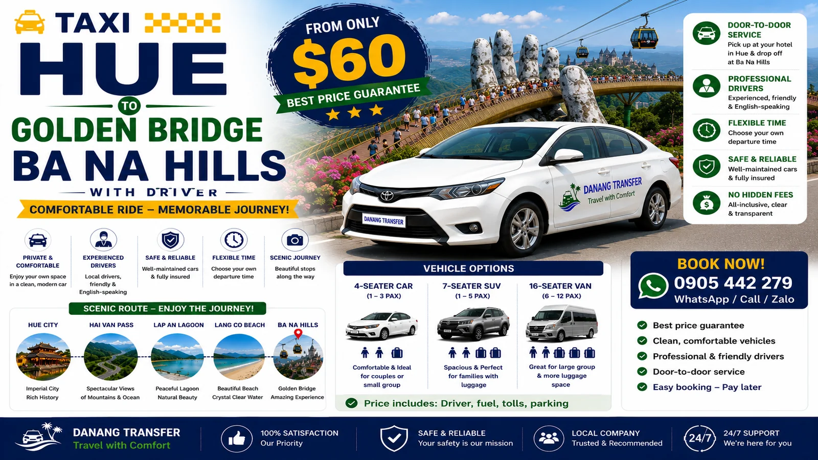 Taxi Hue to Golden Bridge – Ba Na Hills with Driver from Only $60