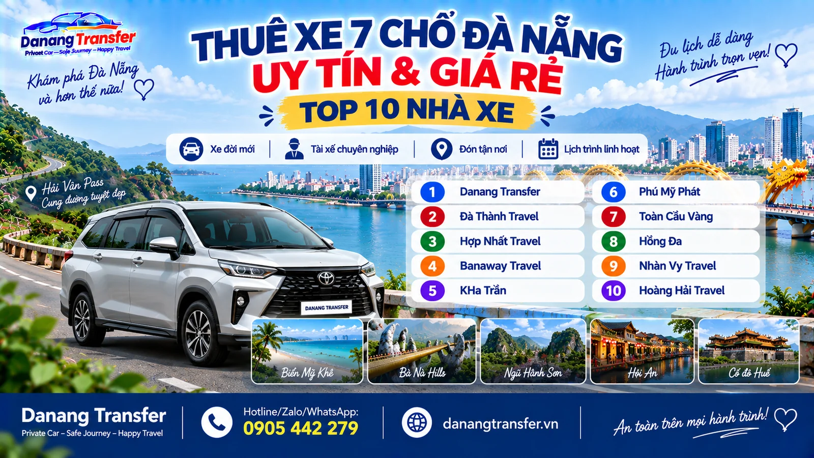 Thuê xe 7 chỗ Đà Nẵng uy tín giá rẻ Top 10 nhà xe
