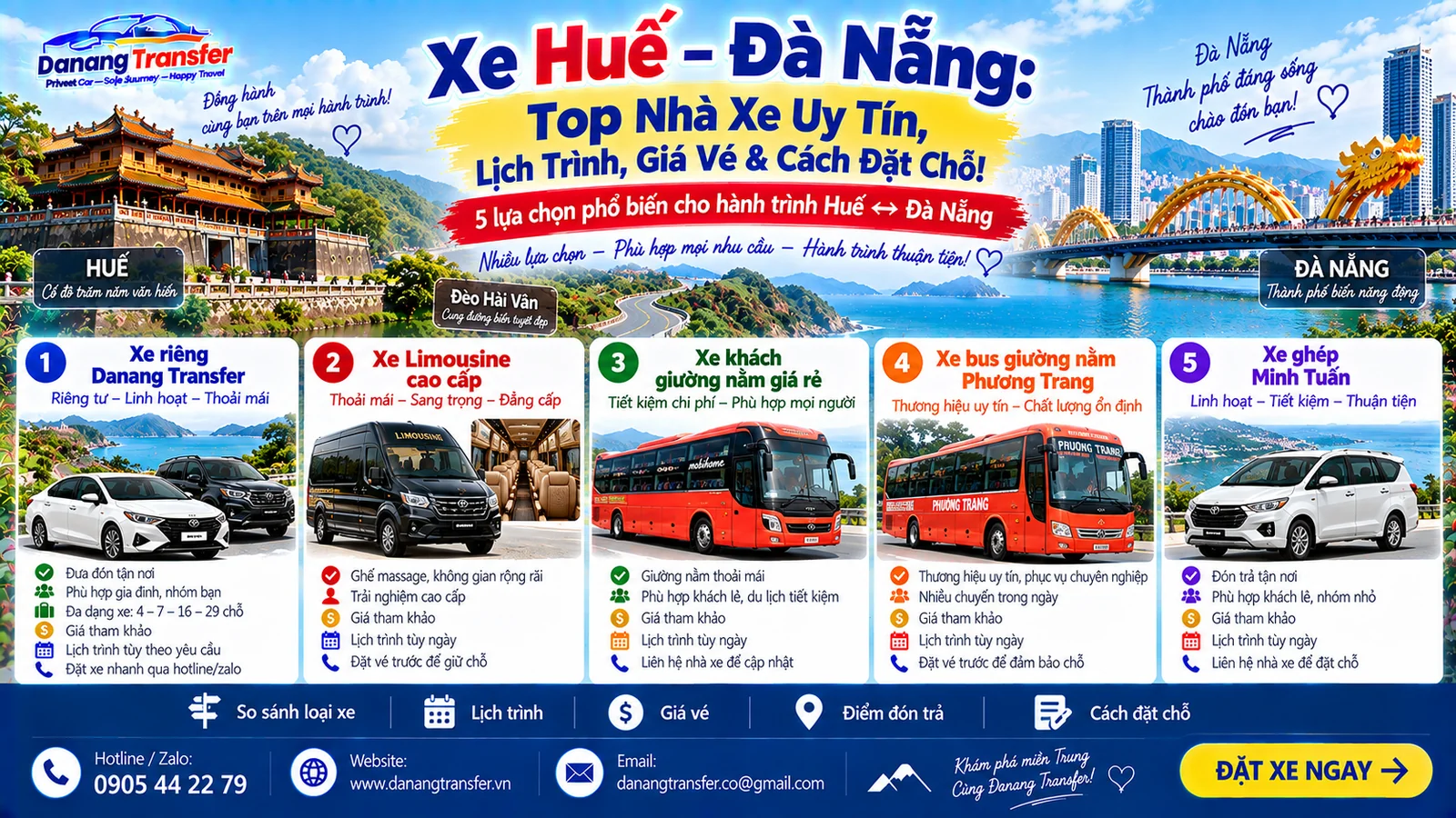 Xe Huế Đà Nẵng top nhà xe uy tín lịch trình giá vé và cách đặt chỗ