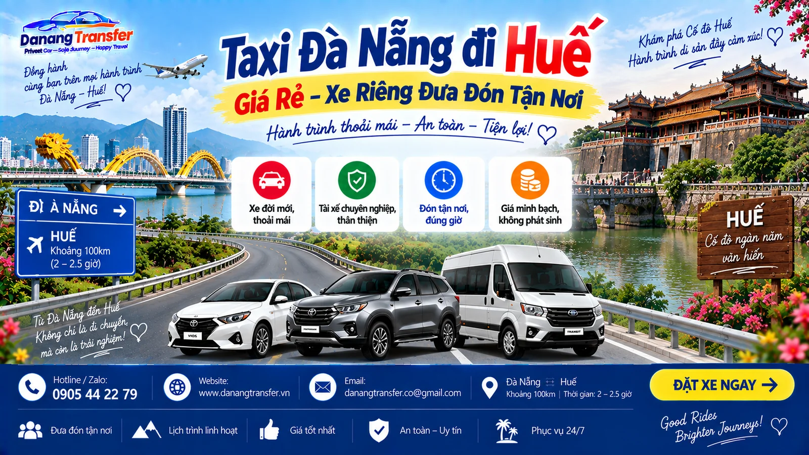 Taxi Đà Nẵng Đi Huế Giá Rẻ – Xe Riêng Đưa Đón Tận Nơi