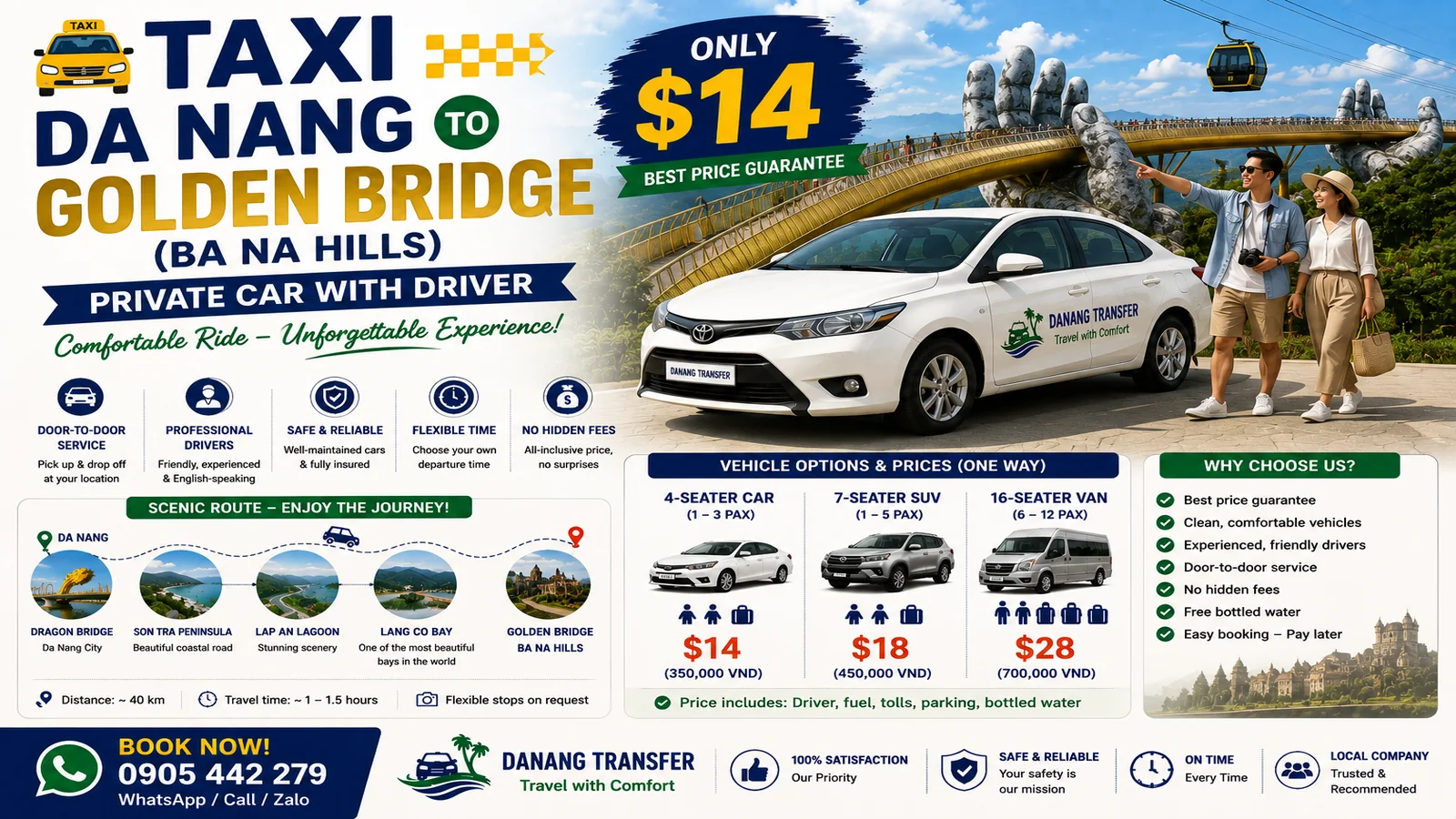 Da Nang to Golden Bridge Ba Na Hills by private car