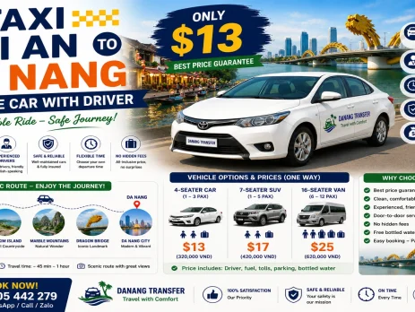 Hoi An to Da Nang taxi and private car