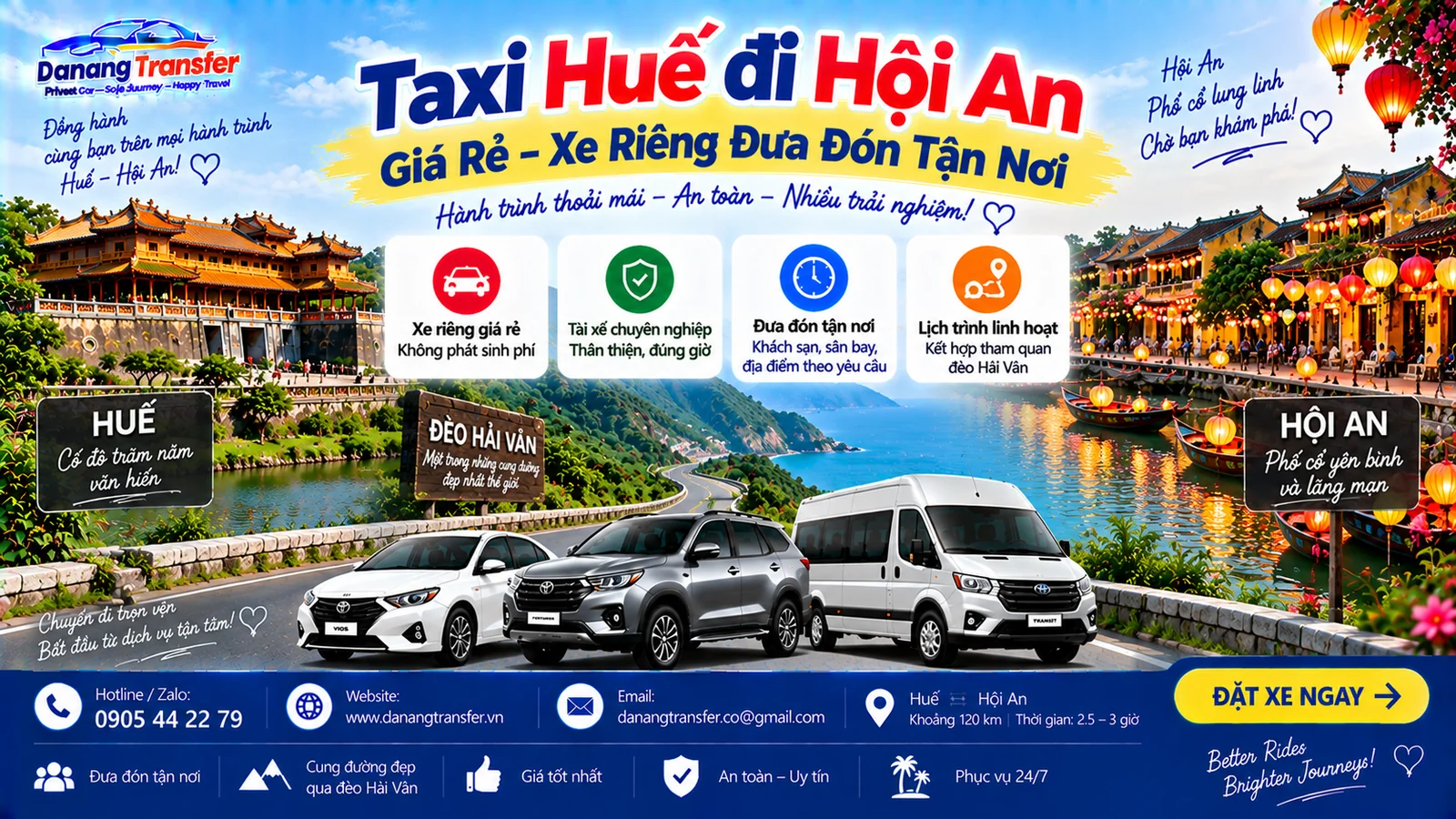 Taxi Huế Đi Hội An Giá Rẻ – Xe Riêng Đưa Đón Tận Nơi