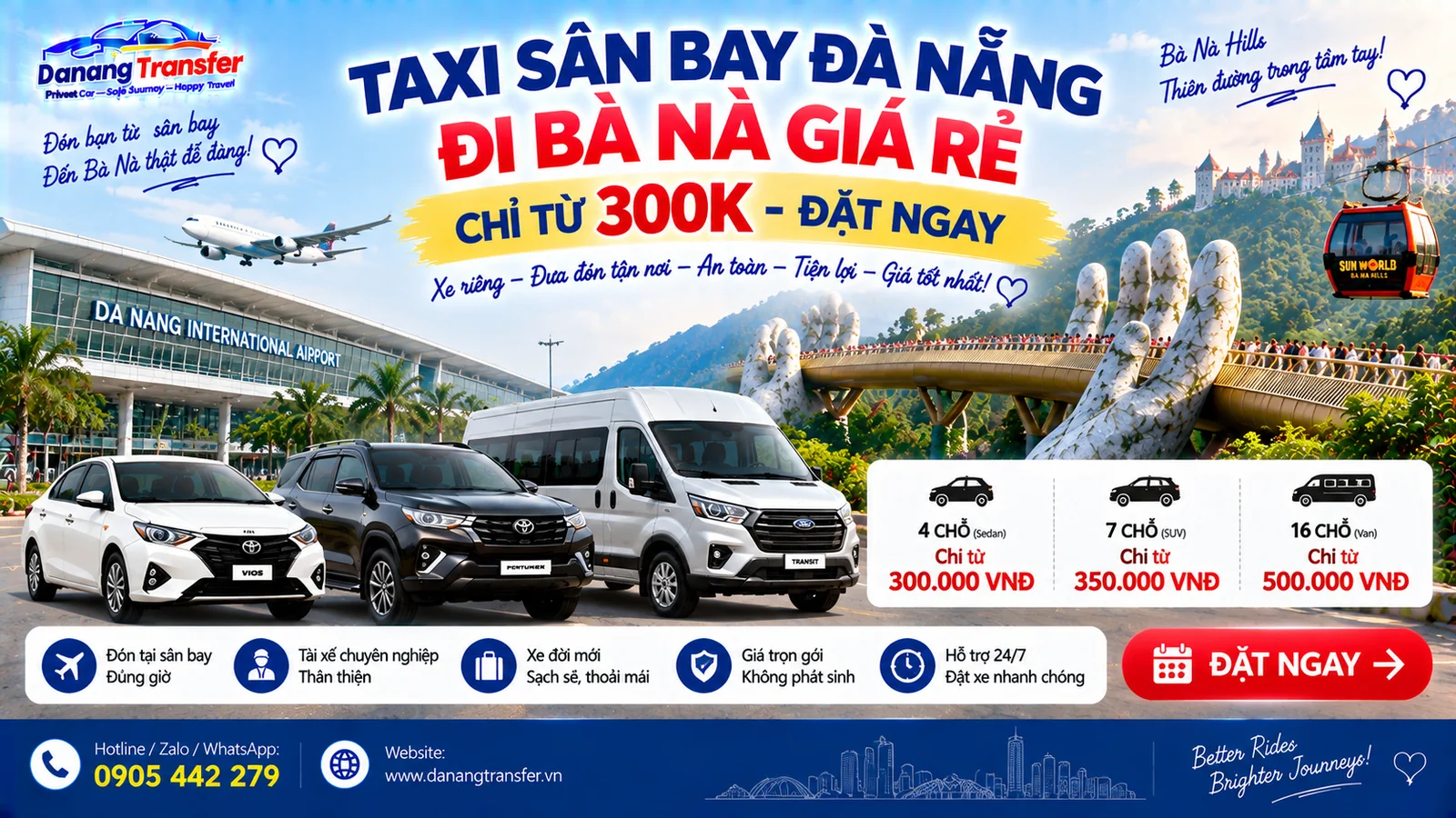 Taxi sân bay Đà Nẵng đi Bà Nà Hills giá rẻ chỉ từ 300K