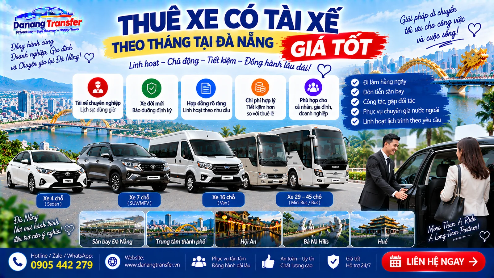 Thuê xe có tài xế theo tháng tại Đà Nẵng giá tốt