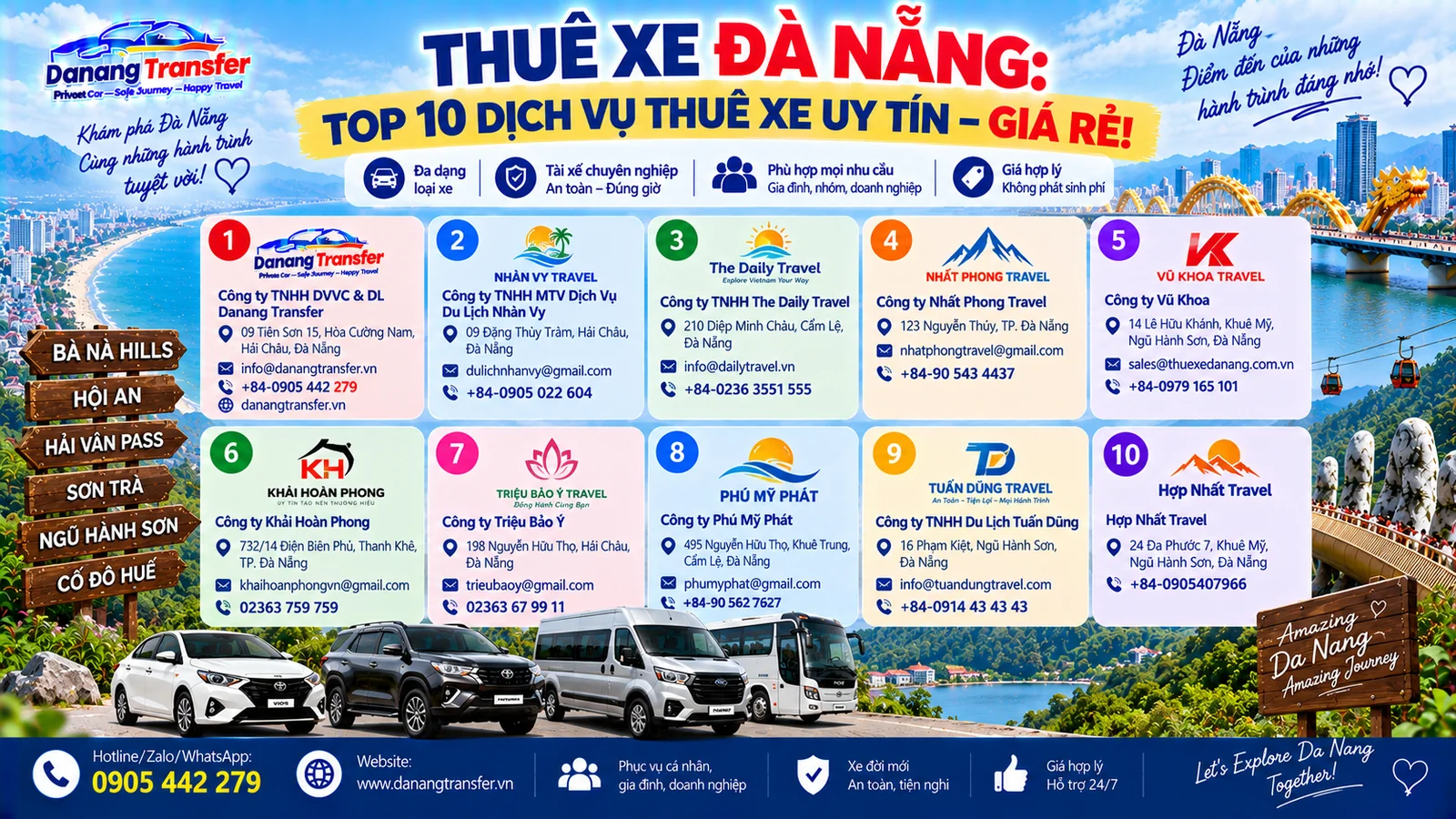 Thuê xe Đà Nẵng Top 10 dịch vụ thuê xe uy tín giá rẻ