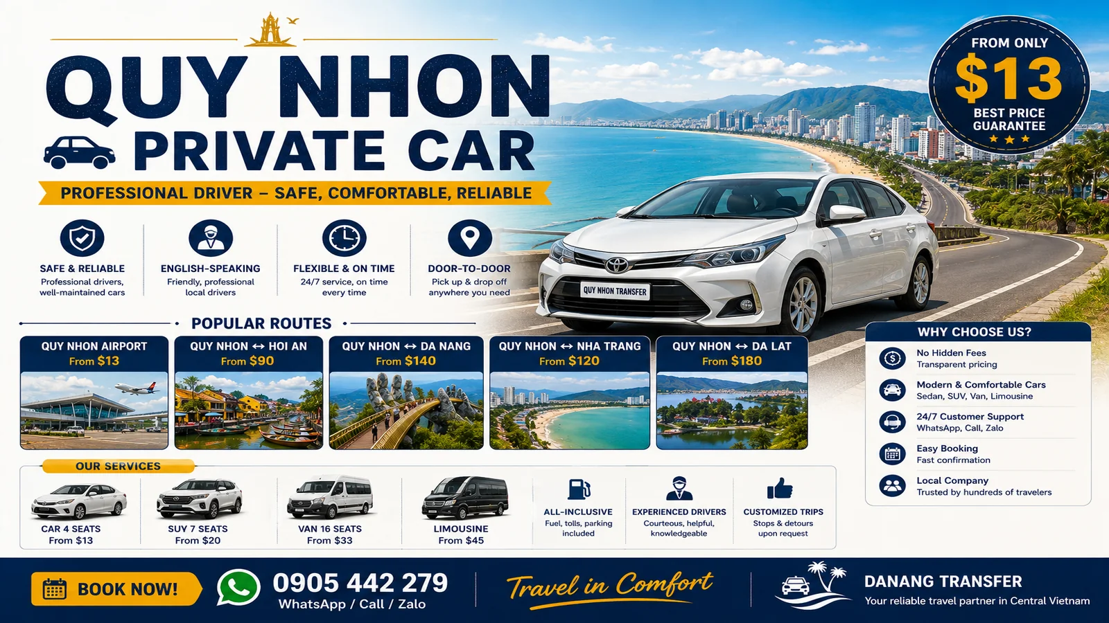 Quy Nhon Private Car – Professional Driver From $13