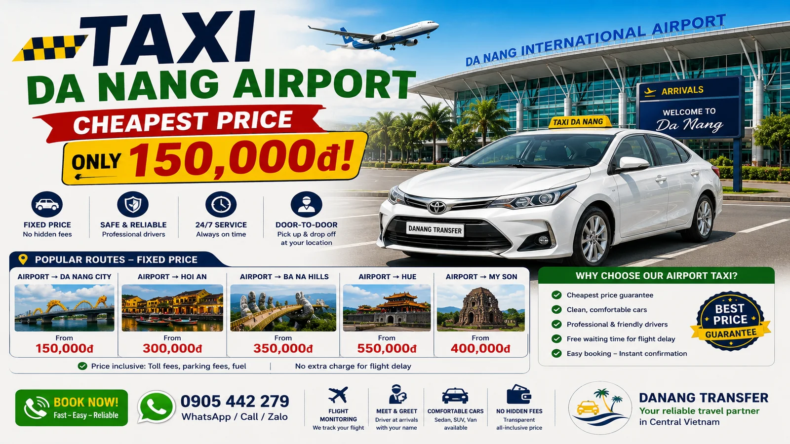 Taxi Da Nang Airport – Cheapest Price Only 150,000đ