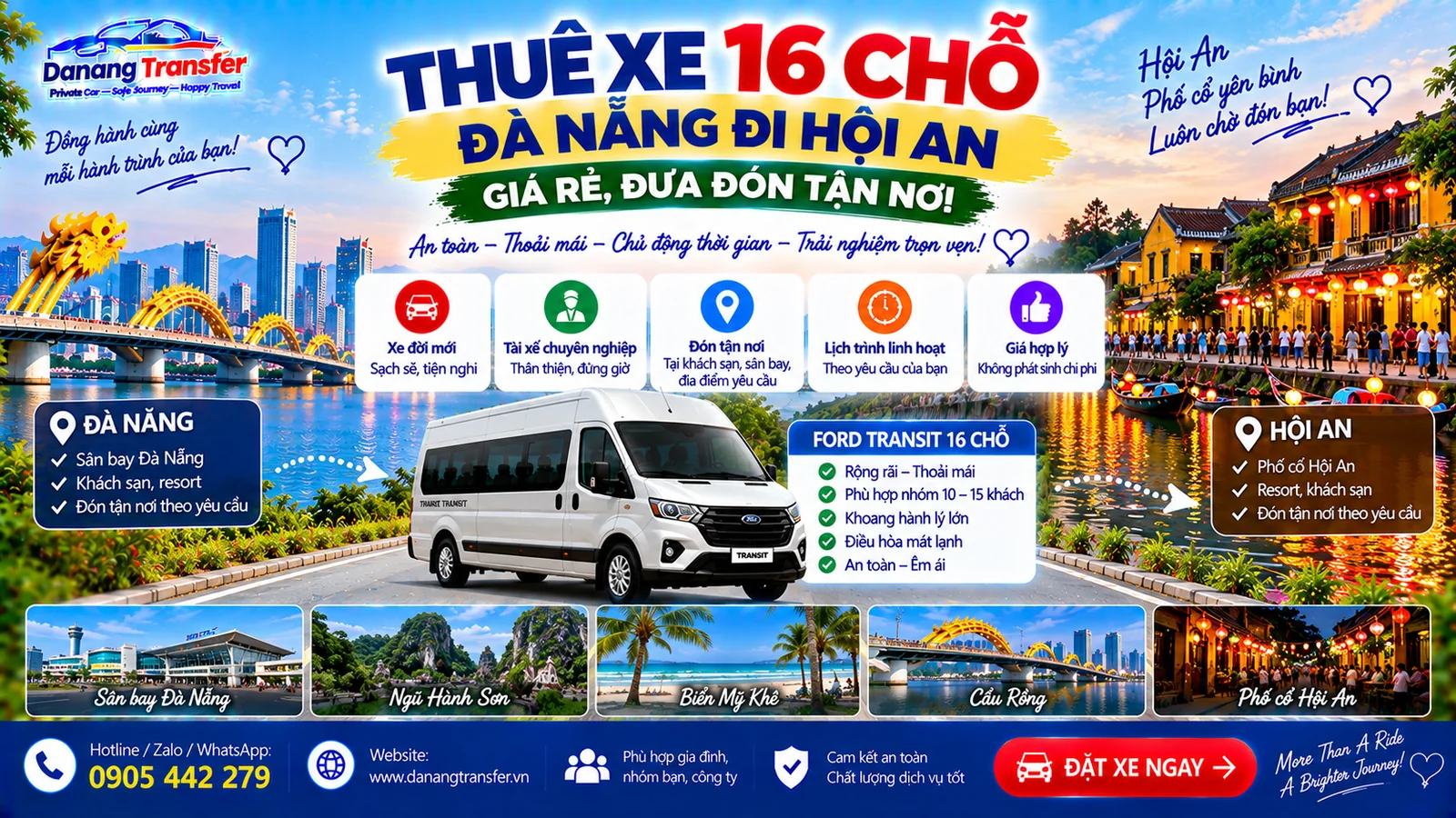 Thuê Xe 16 Chỗ Đà Nẵng Đi Hội An – Giá Rẻ, Đưa Đón Tận Nơi
