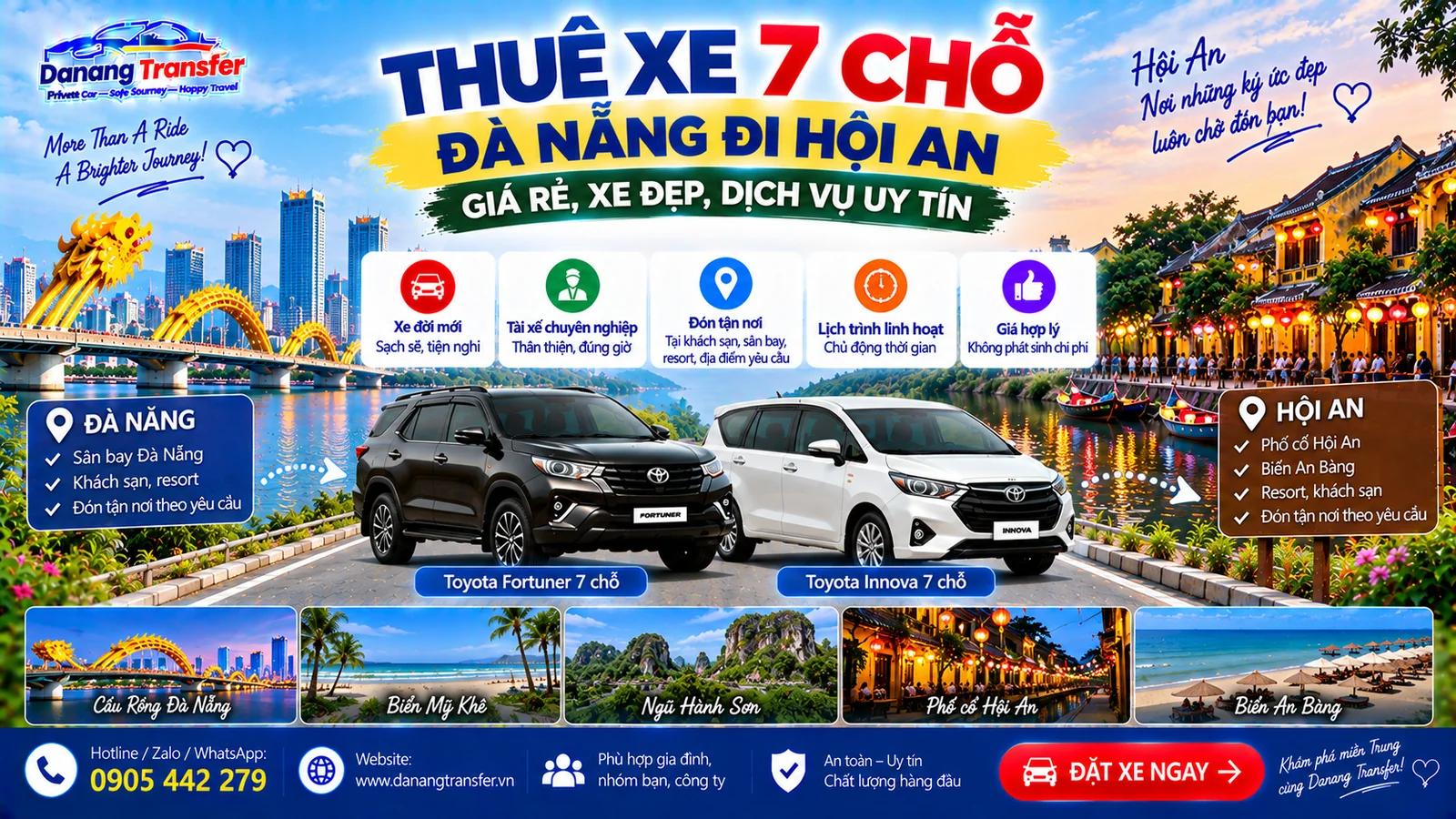 Thuê Xe 7 Chỗ Đà Nẵng Đi Hội An – Giá Rẻ, Xe Đẹp, Dịch Vụ Uy Tín