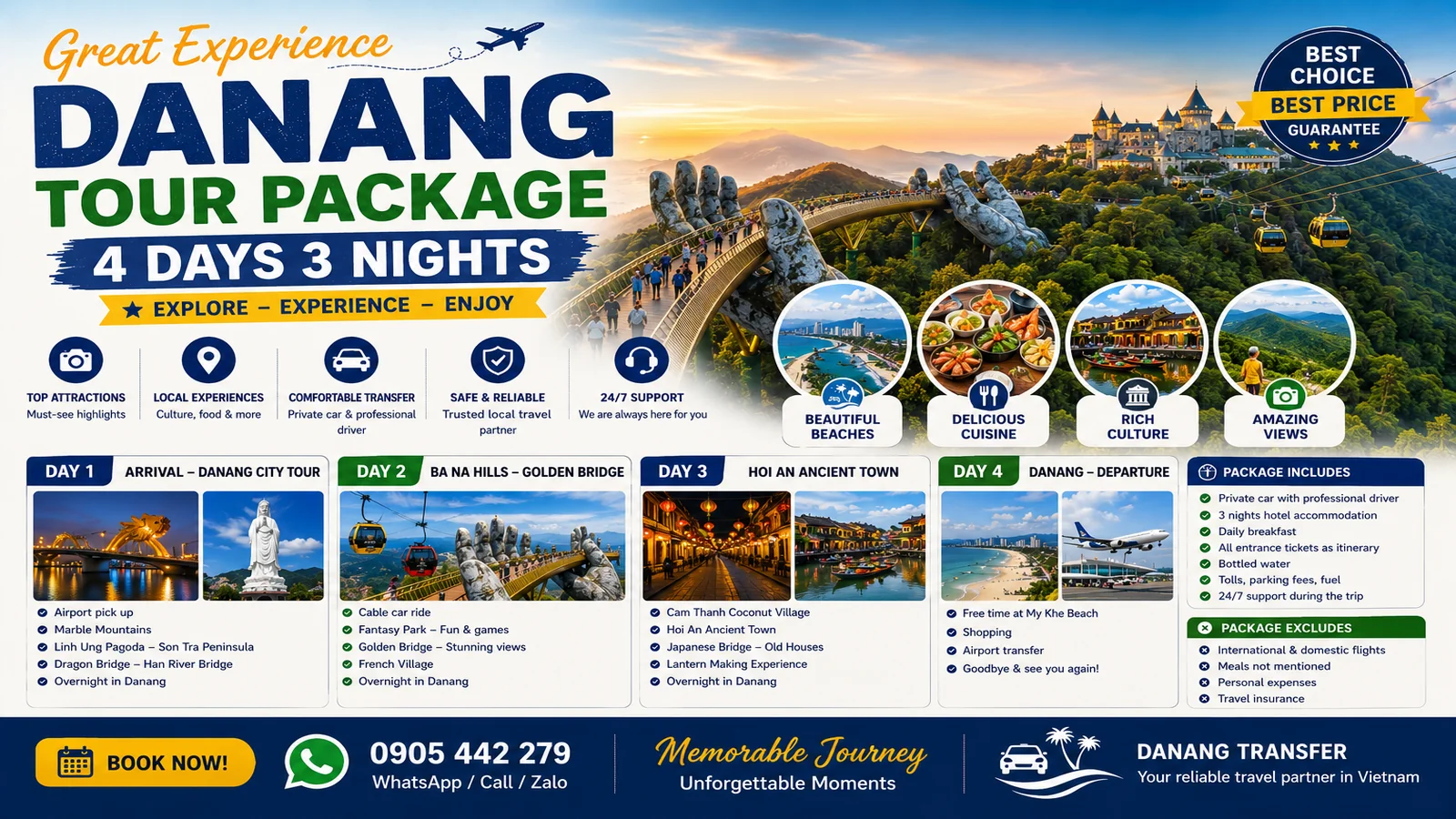 Great Experience Danang Tour Package 4 Days 3 Nights