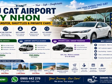 Phu Cat Airport – Quy Nhon Taxis Transfer, Shuttles & Private Cars