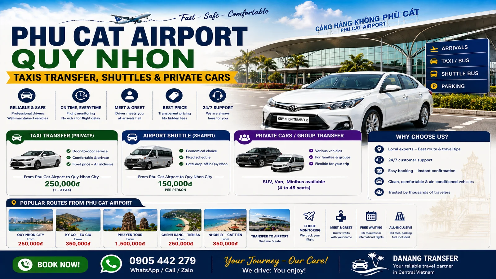 Phu Cat Airport – Quy Nhon Taxis Transfer, Shuttles & Private Cars