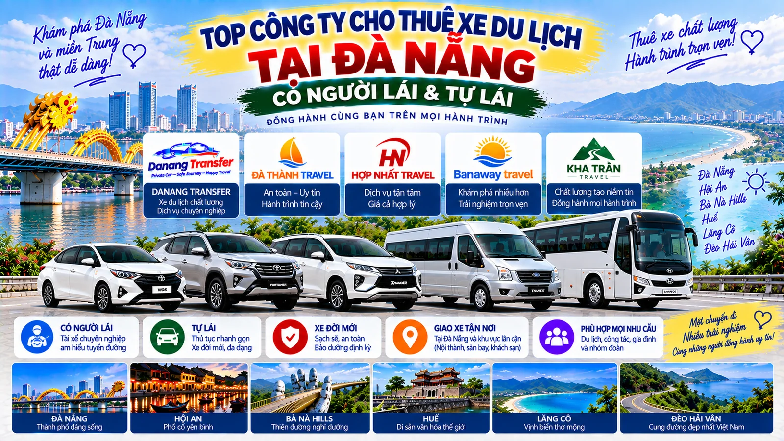 Top công ty cho thuê xe du lịch tại Đà Nẵng có người lái và tự lái