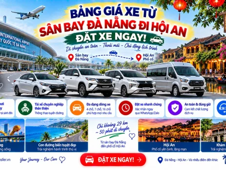 Bảng giá xe từ sân bay Đà Nẵng đi Hội An và dịch vụ đặt xe đưa đón