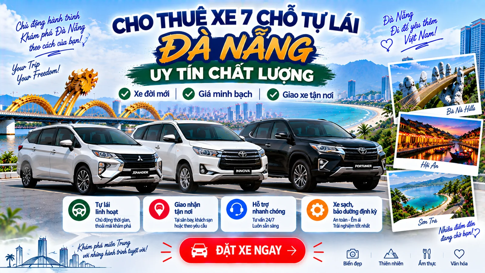 Cho thuê xe 7 chỗ tự lái Đà Nẵng uy tín chất lượng