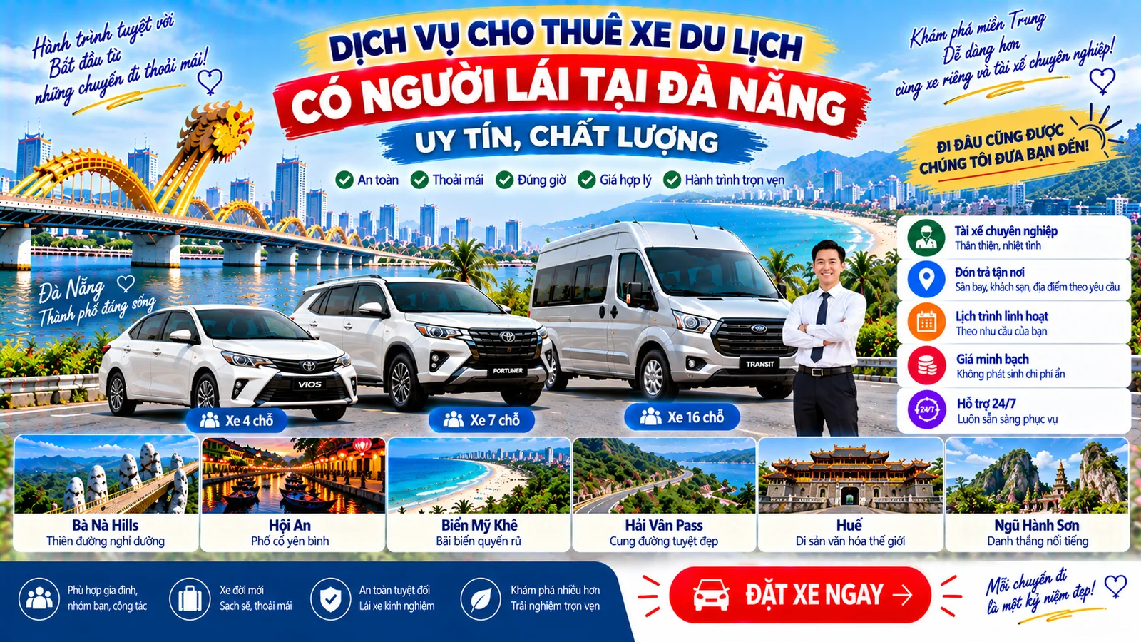 Dịch vụ cho thuê xe du lịch có người lái tại Đà Nẵng uy tín chất lượng