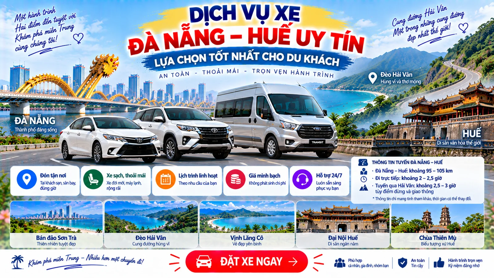 Dịch vụ xe Đà Nẵng Huế uy tín lựa chọn tốt nhất cho du khách
