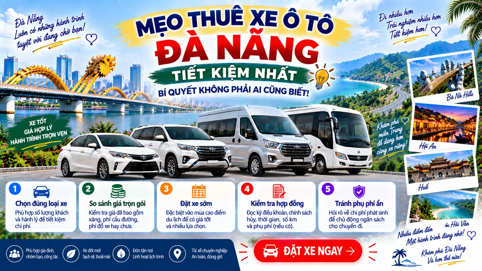Mẹo thuê xe ô tô Đà Nẵng tiết kiệm nhất và bí quyết thuê xe