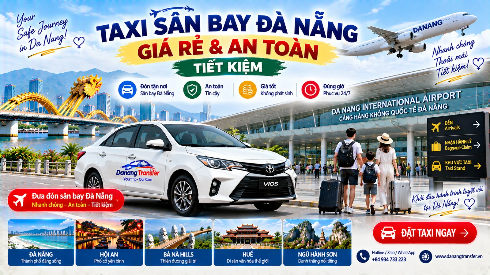 Taxi sân bay Đà Nẵng giá rẻ và an toàn, dịch vụ đưa đón sân bay tiết kiệm