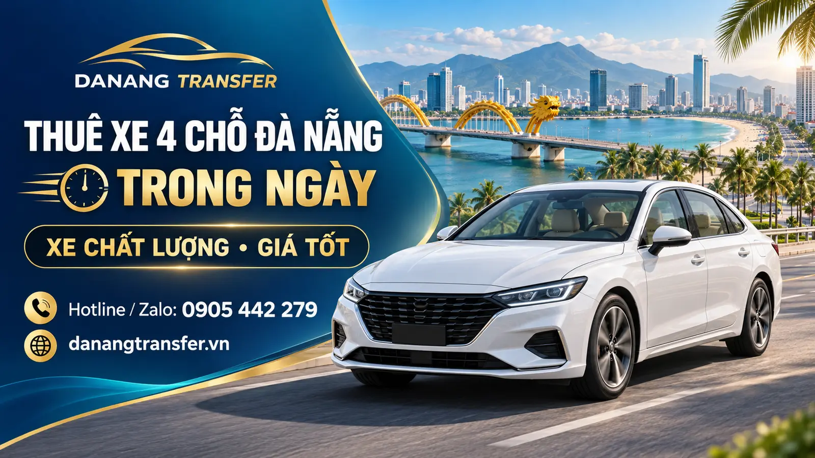 Thuê xe 4 chỗ Đà Nẵng trong ngày – Xe chất lượng, giá tốt