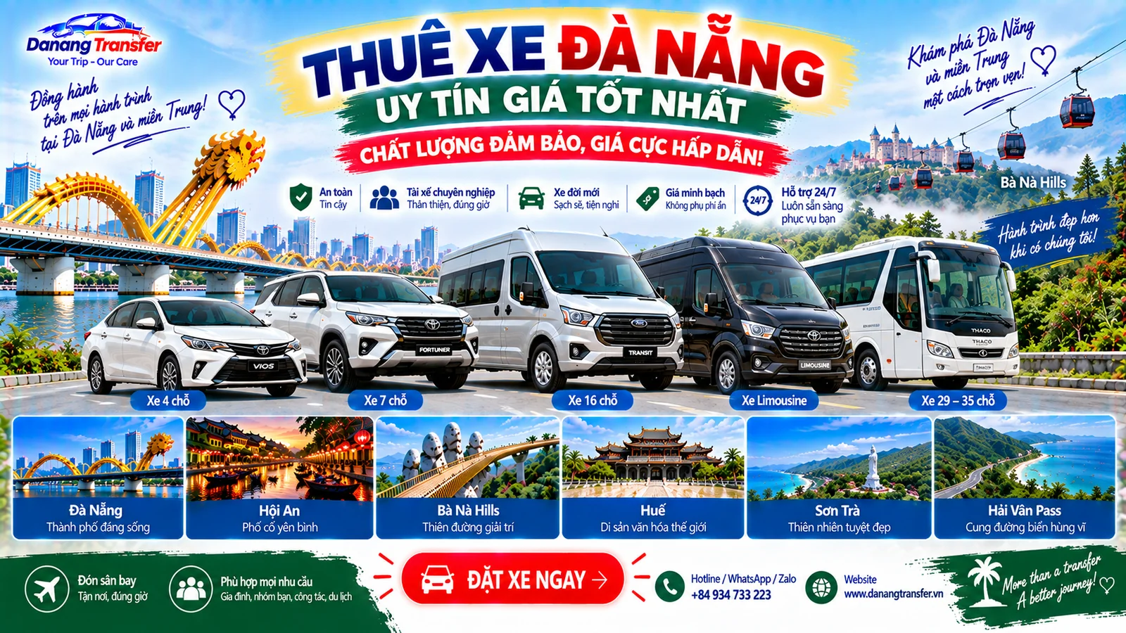 Thuê xe Đà Nẵng uy tín giá tốt nhất chất lượng đảm bảo