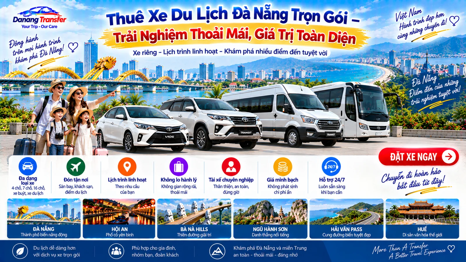 Thuê xe du lịch Đà Nẵng trọn gói – trải nghiệm thoải mái, giá trị toàn diện