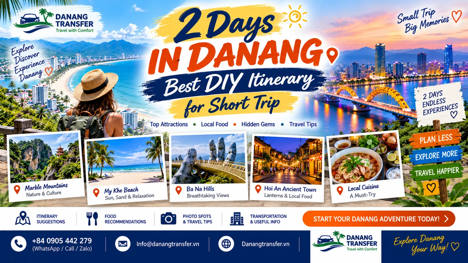 2 days in Danang DIY itinerary featuring My Khe Beach, Marble Mountains, Ba Na Hills, Hoi An and local food