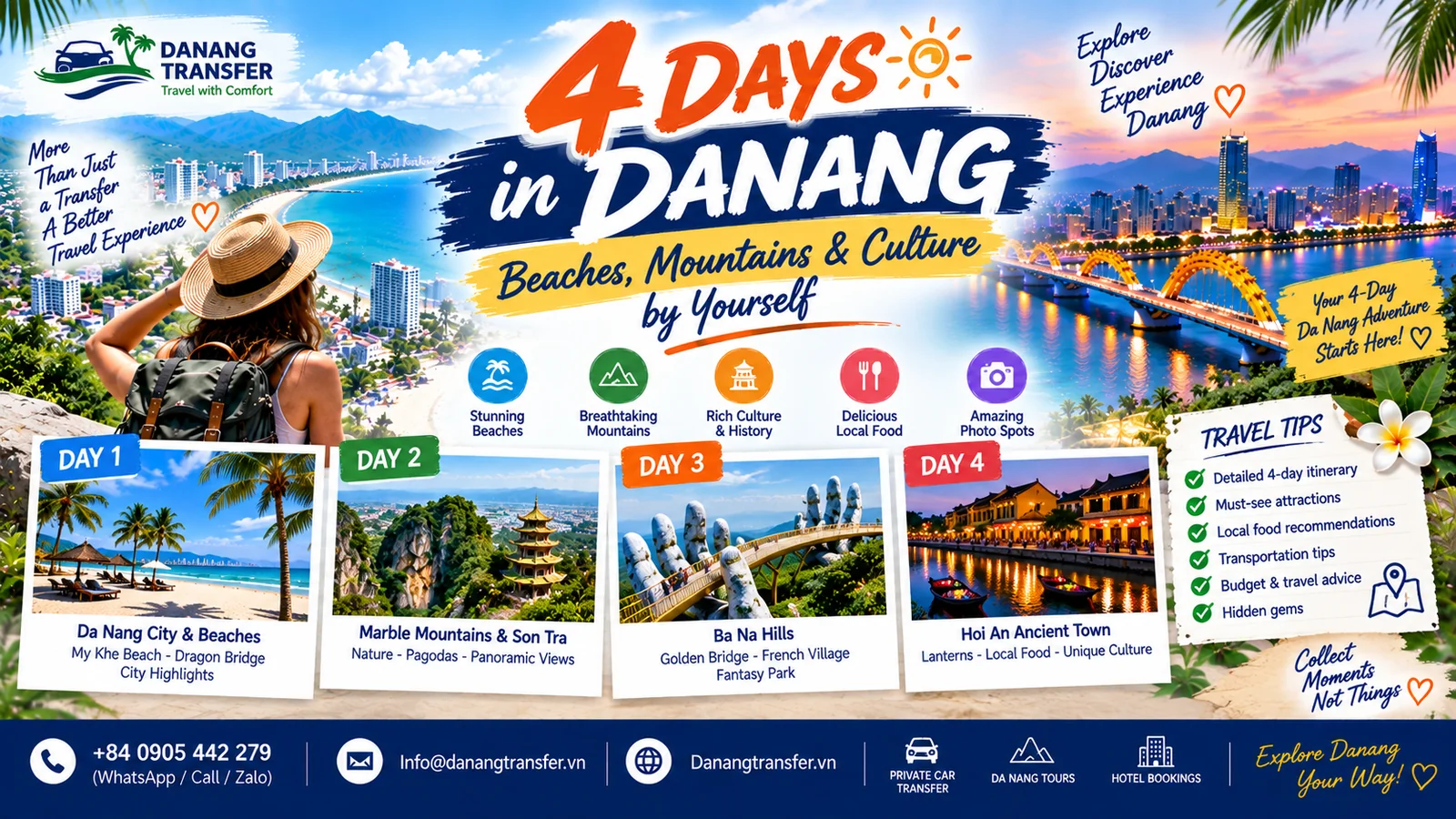 4 days in Danang itinerary featuring beaches, Marble Mountains, Son Tra Peninsula, Ba Na Hills and Hoi An